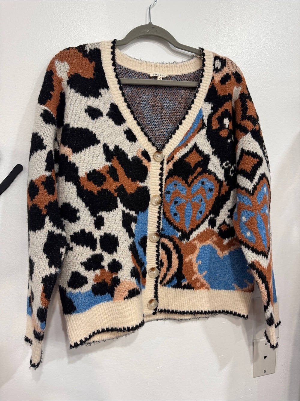 JODIFL Multicolor V-Neck Cardigan - Cream, Brown & Blue